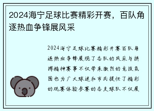 2024海宁足球比赛精彩开赛，百队角逐热血争锋展风采