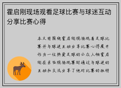 霍启刚现场观看足球比赛与球迷互动分享比赛心得