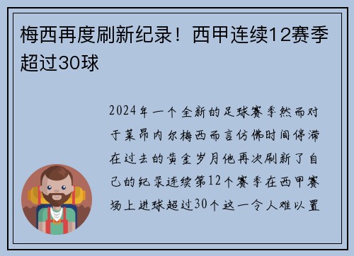 梅西再度刷新纪录！西甲连续12赛季超过30球