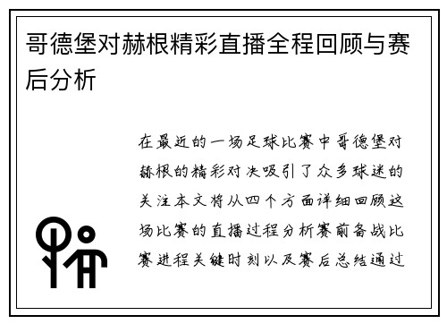 哥德堡对赫根精彩直播全程回顾与赛后分析